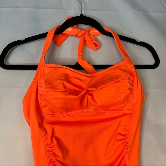 Women's One Piece Tummy Control Swimwear Boyleg Ruched Swimsuit Orange Small - Picture 5 of 8